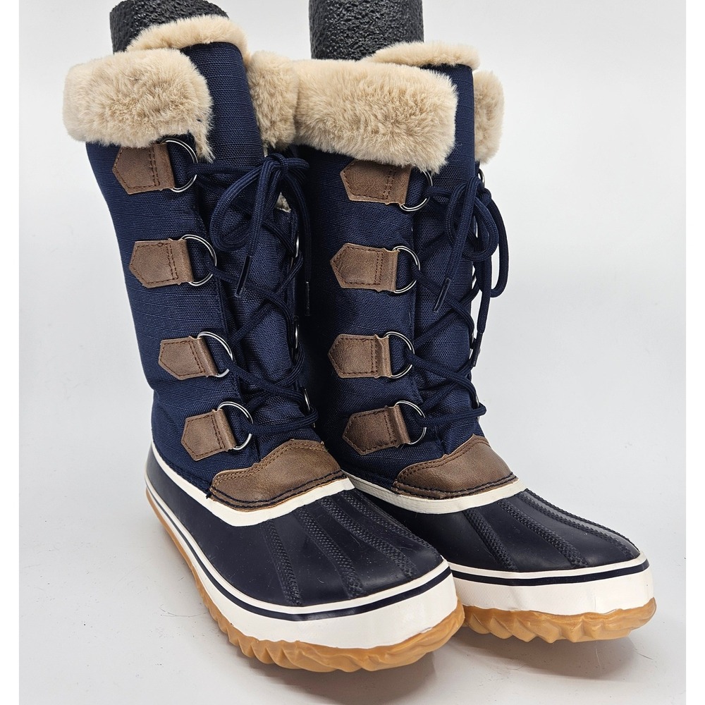 JBU Snowy Navy Blue Faux Fur Lined Winter Boots Womens Sz 7M Heritage Waterproof